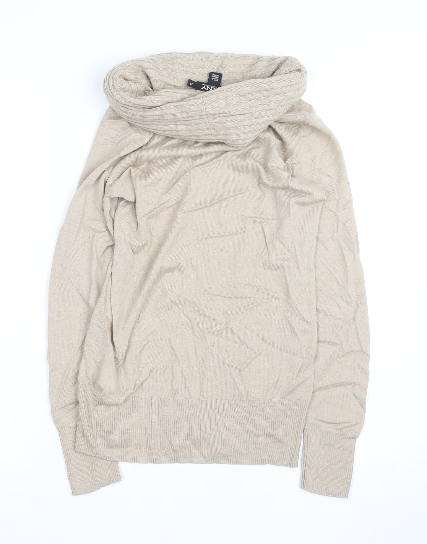 DKNY Women Beige Roll Neck Long Sleeve Wool Knit Top XS