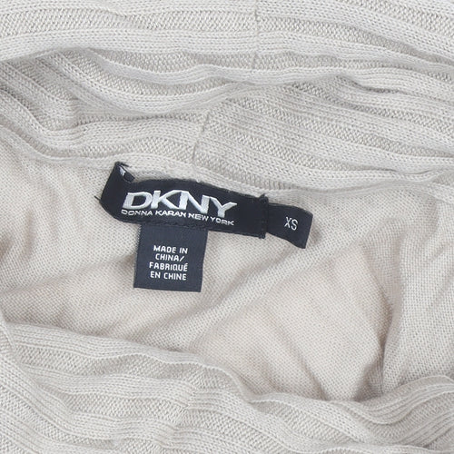 DKNY Women Beige Roll Neck Long Sleeve Wool Knit Top XS