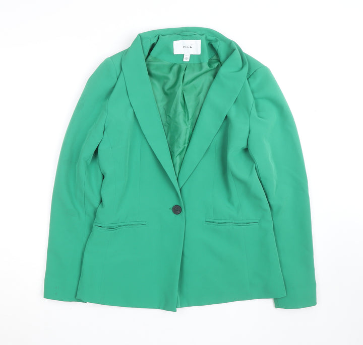 Vila Womens Green Blazer Jacket Size 8 Single Breasted Lined