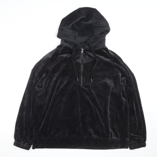 Dunnes Stores Women’s Black Velour Hooded 1/4 Zip Pullover Jumper Size 16