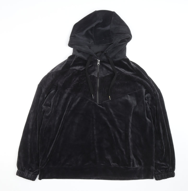 Dunnes Stores Women’s Black Velour Hooded 1/4 Zip Pullover Jumper Size 16