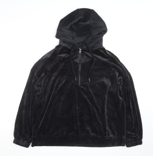 Dunnes Stores Women’s Black Velour Hooded 1/4 Zip Pullover Jumper Size 16