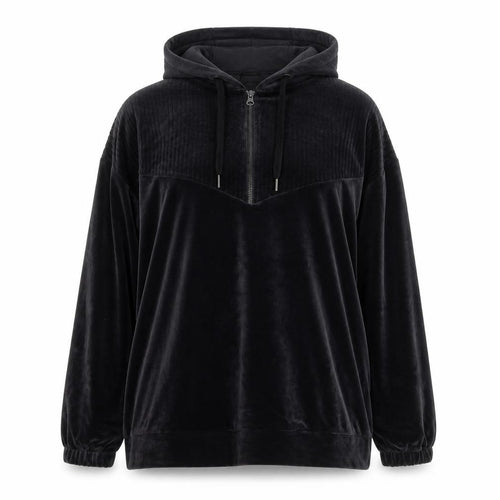 Dunnes Stores Women’s Black Velour Hooded 1/4 Zip Pullover Jumper Size 16