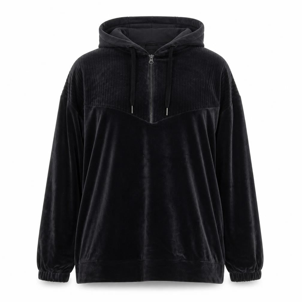 Dunnes Stores Women’s Black Velour Hooded 1/4 Zip Pullover Jumper Size 16