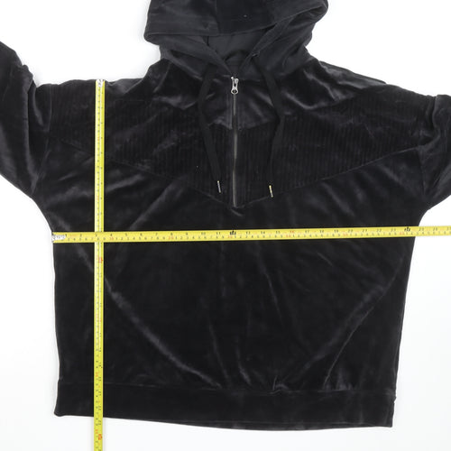 Dunnes Stores Women’s Black Velour Hooded 1/4 Zip Pullover Jumper Size 16