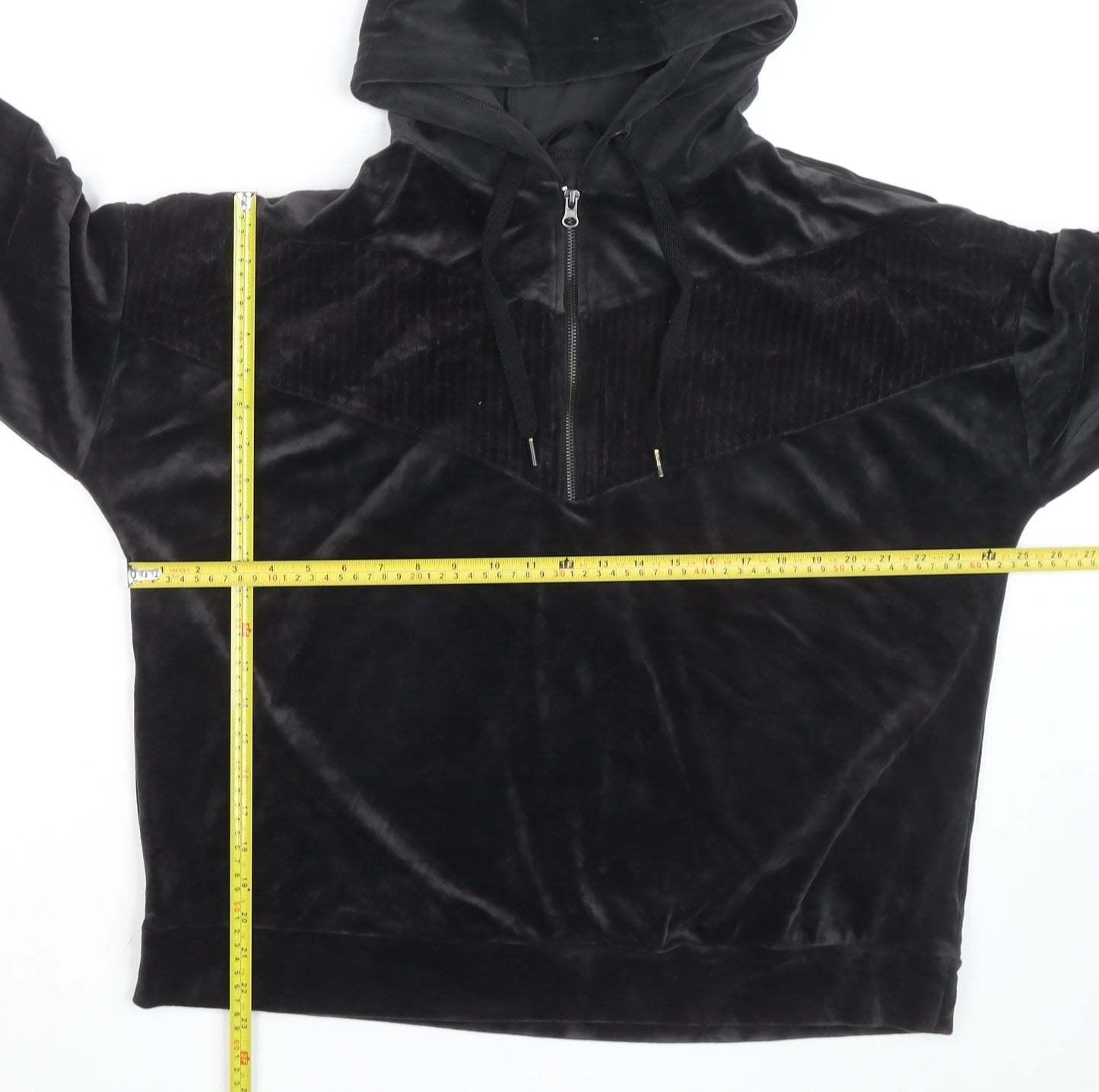 Dunnes Stores Women’s Black Velour Hooded 1/4 Zip Pullover Jumper Size 16