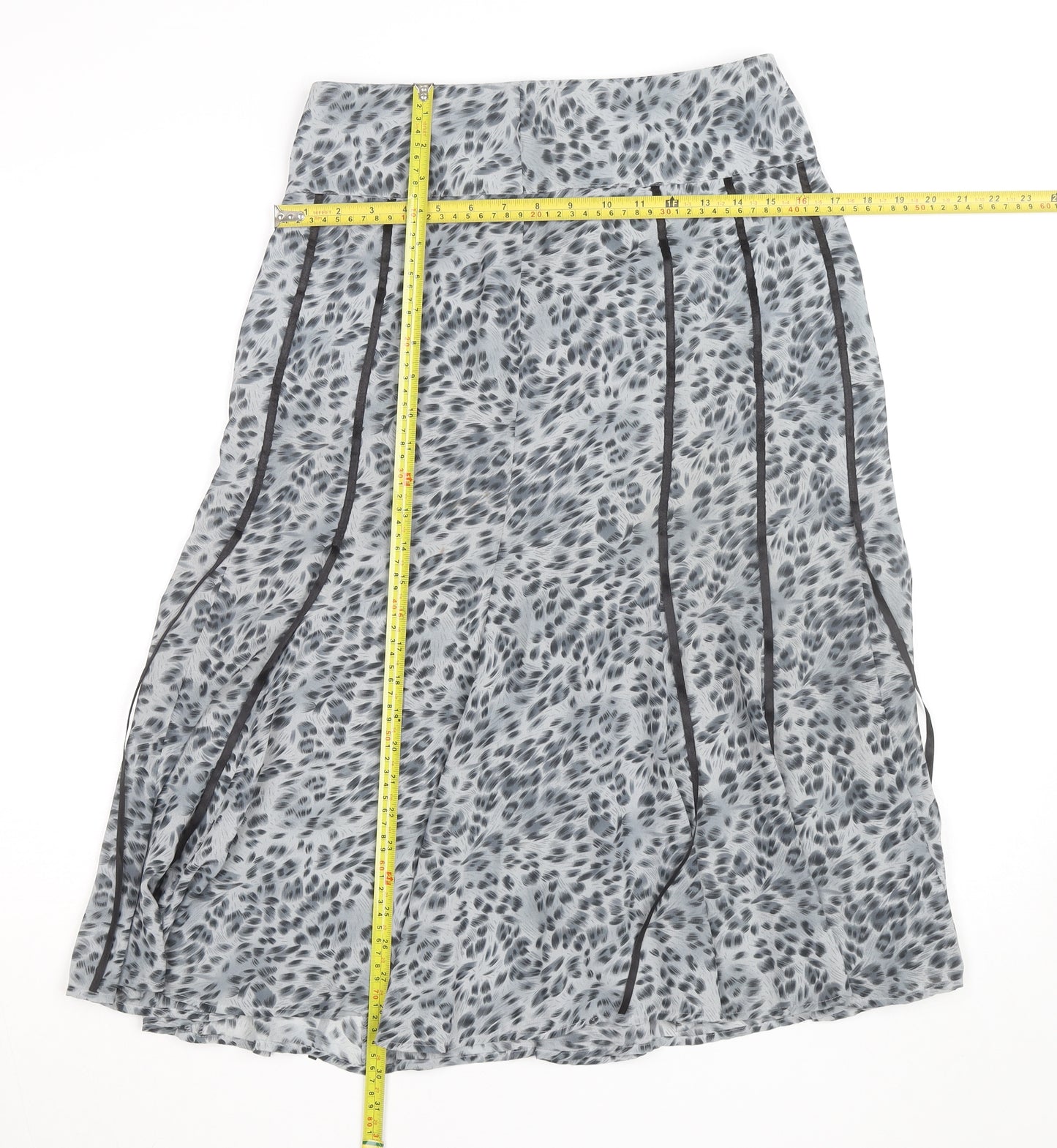 Dunnes Stores Womens Grey Animal Print Midi A-Line Skirt Size 8