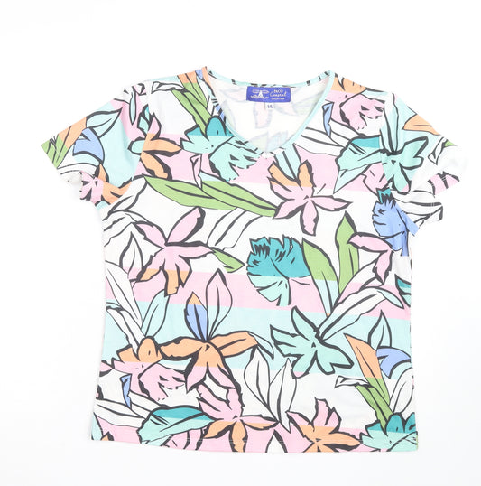 Paco Coastal Collection Womens Multicoloured Floral V-Neck T-Shirt Size 14