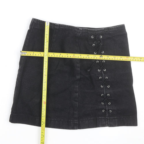 Topshop Women’s Black Denim Lace Up Mini Skirt Size 10