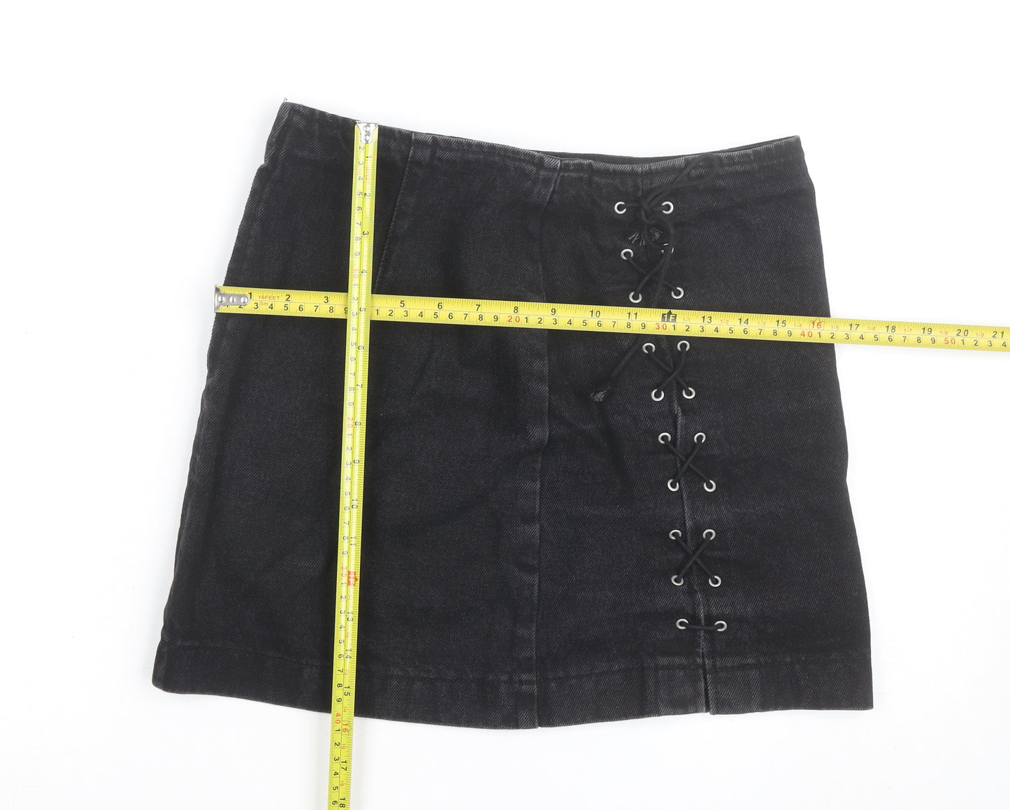 Topshop Women’s Black Denim Lace Up Mini Skirt Size 10
