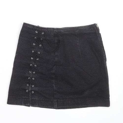 Topshop Women’s Black Denim Lace Up Mini Skirt Size 10