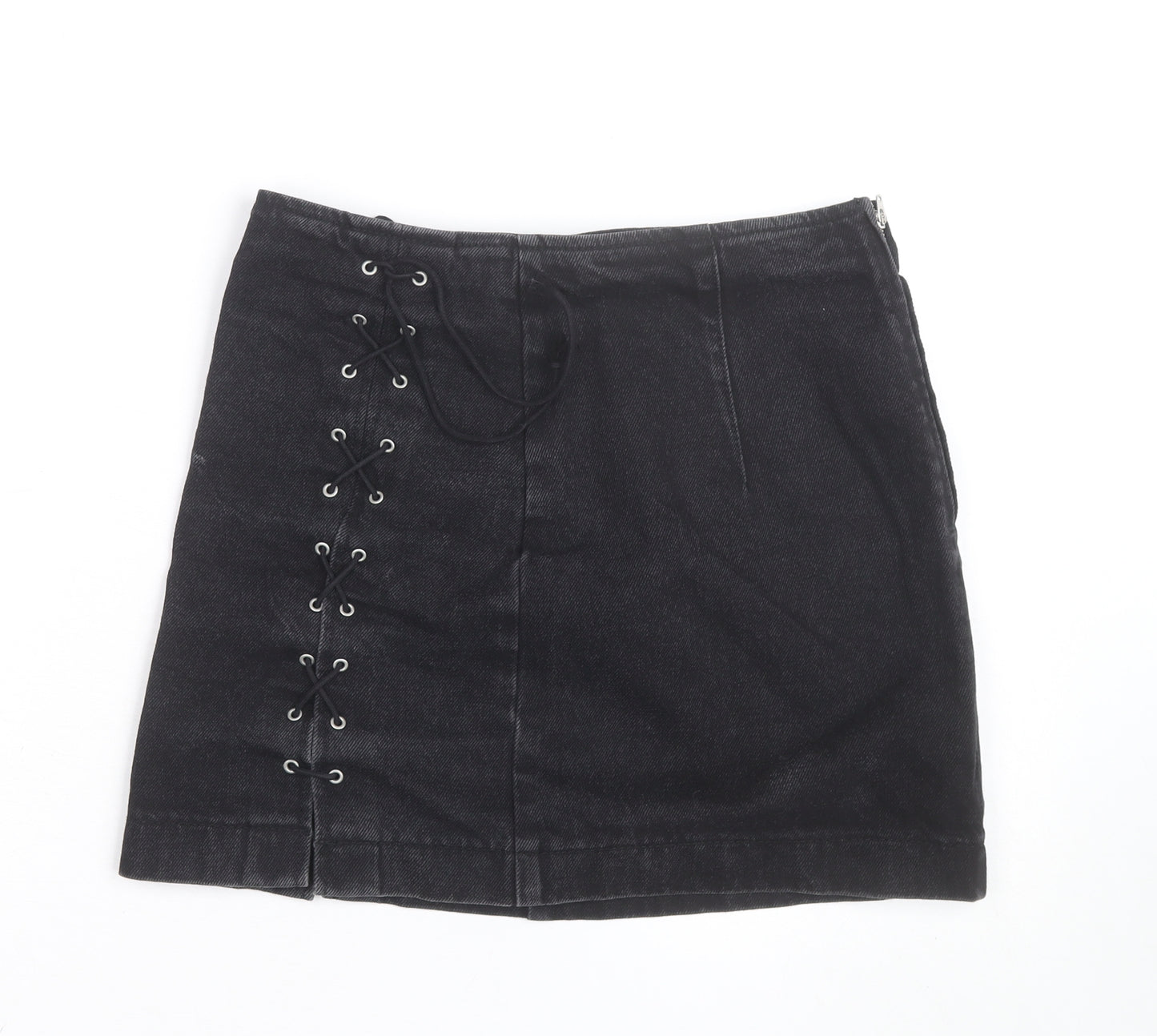 Topshop Women’s Black Denim Lace Up Mini Skirt Size 10
