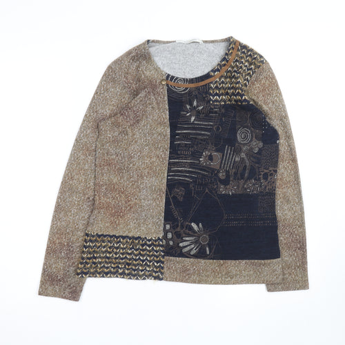 Kalisson Women's Brown Art Print Long Sleeve Pullover Jumper Size M