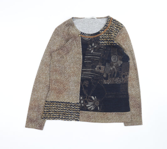 Kalisson Women's Brown Art Print Long Sleeve Pullover Jumper Size M