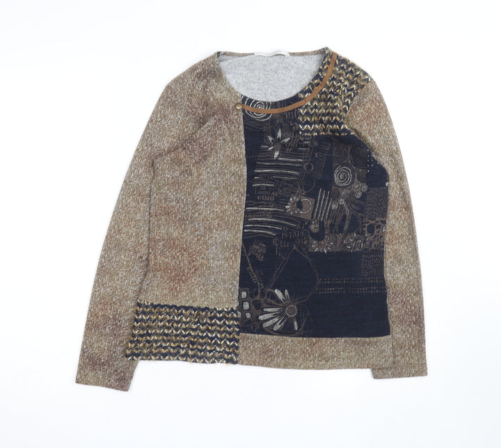 Kalisson Women's Brown Art Print Long Sleeve Pullover Jumper Size M
