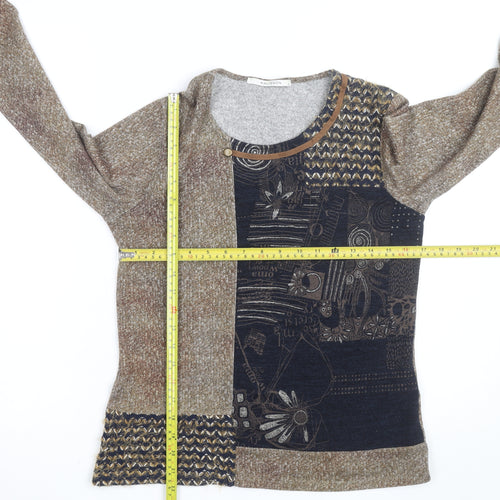 Kalisson Women's Brown Art Print Long Sleeve Pullover Jumper Size M