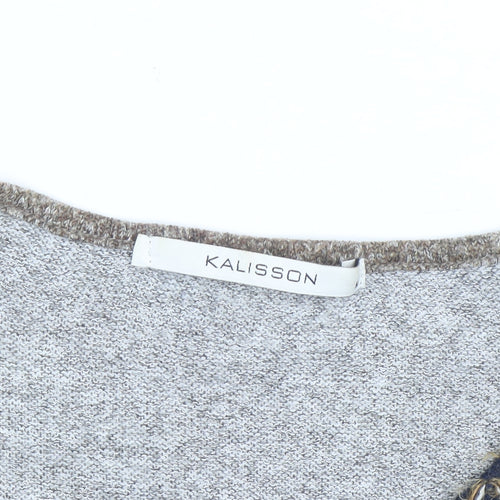Kalisson Women's Brown Art Print Long Sleeve Pullover Jumper Size M