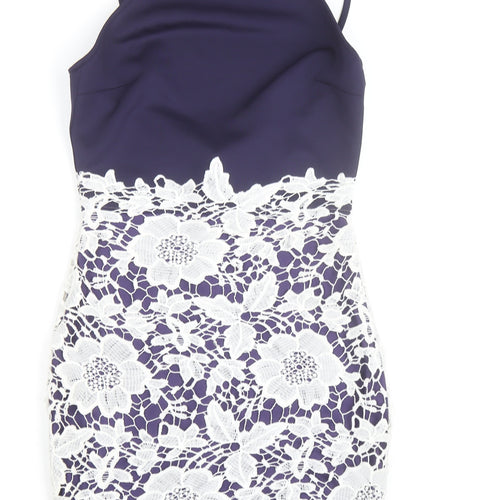 Boohoo Women’s Blue Lace Bodycon Halter Dress Size 10