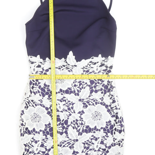 Boohoo Women’s Blue Lace Bodycon Halter Dress Size 10