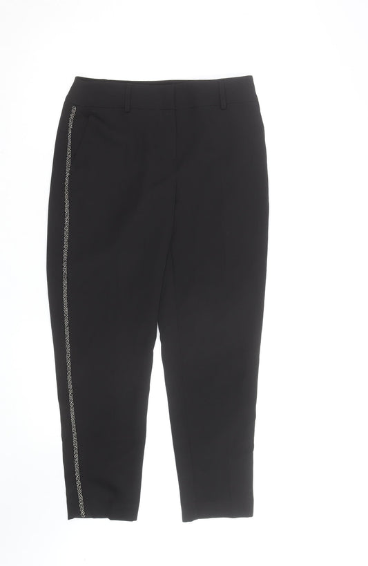 Dorothy Perkins Women’s Black Beaded Trim Ankle Trousers Size 8 Slim Fit