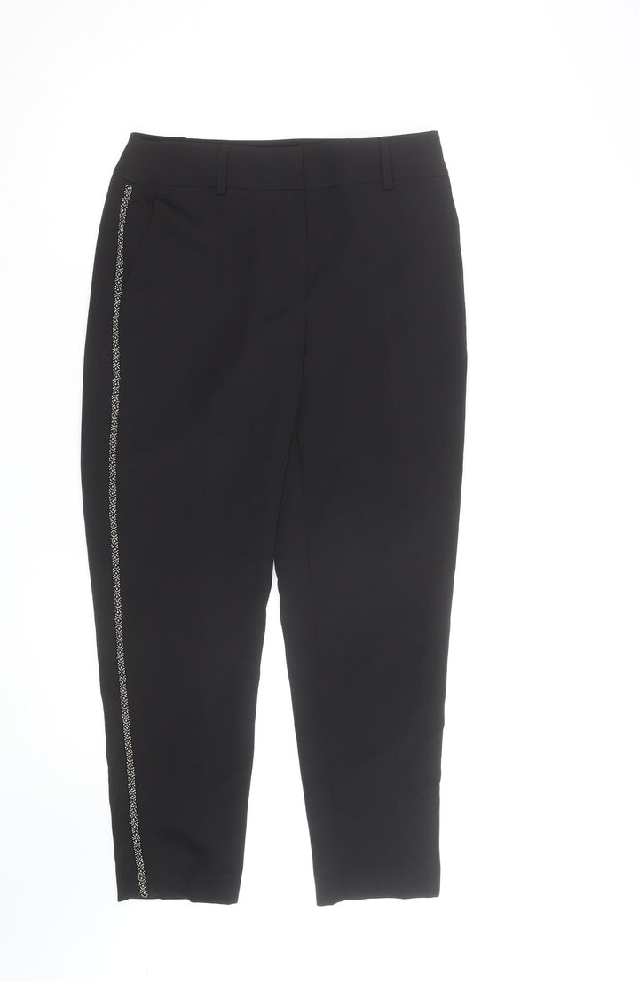 Dorothy Perkins Women’s Black Beaded Trim Ankle Trousers Size 8 Slim Fit