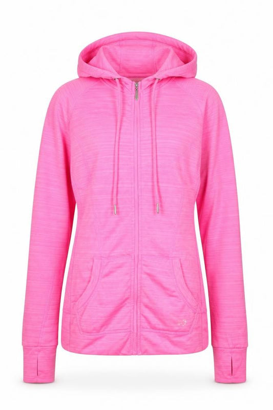 Front view of Perfection by Body Rage Women's Pink Full Zip Hooded Sweatshirt, size 8