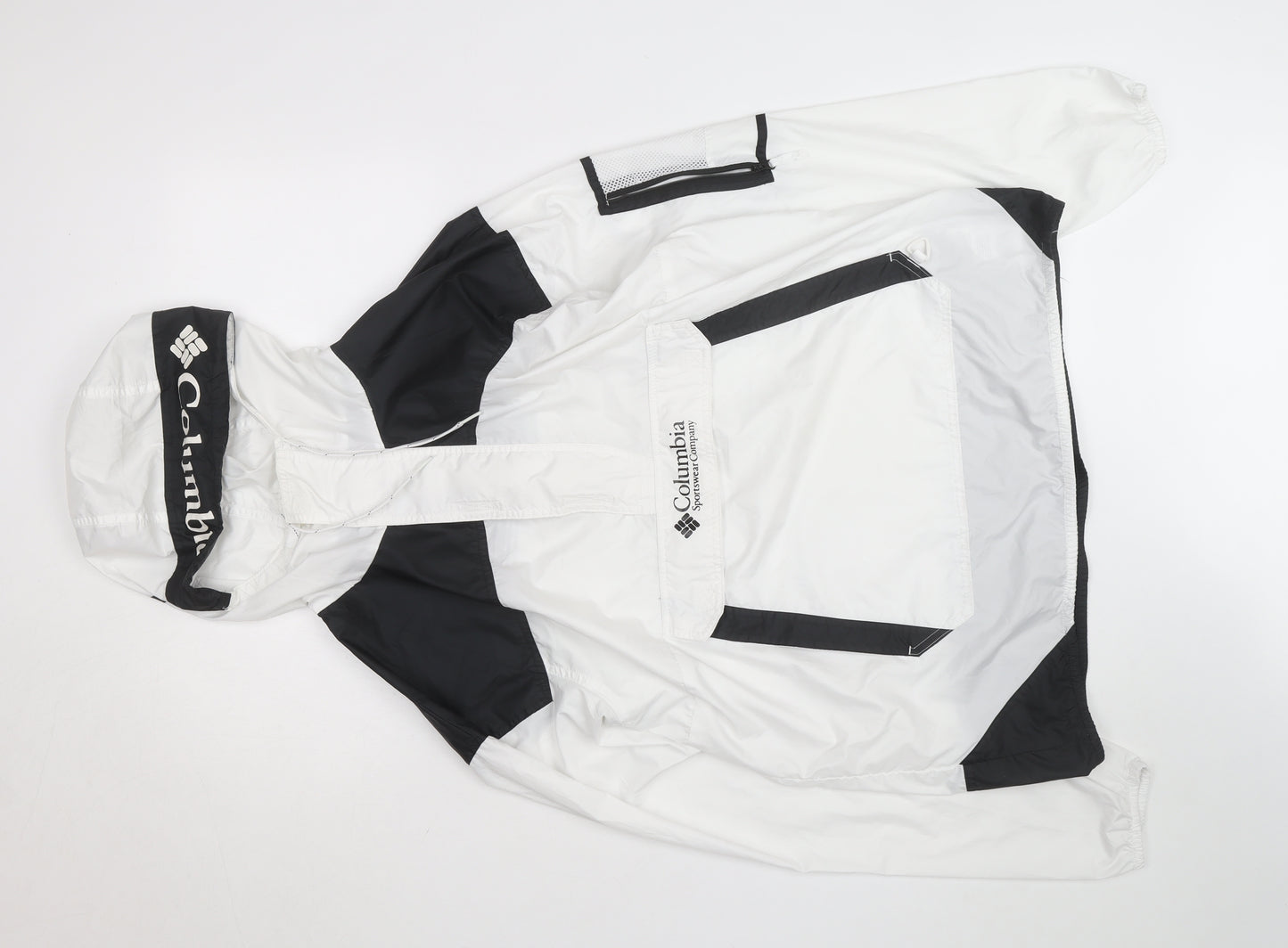 Columbia Men’s White Black Windbreaker Hooded Jacket L Outdoor Sports