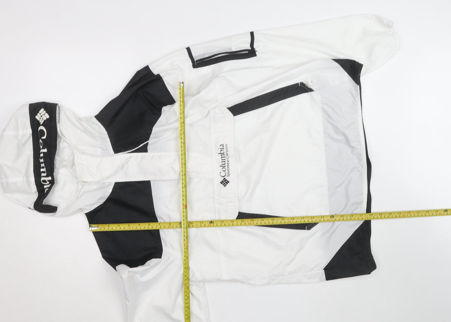 Columbia Men’s White Black Windbreaker Hooded Jacket L Outdoor Sports