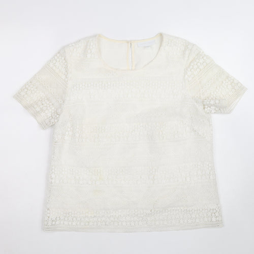 The White Company Women Ivory Lace Blouse Size 12 Short Sleeve