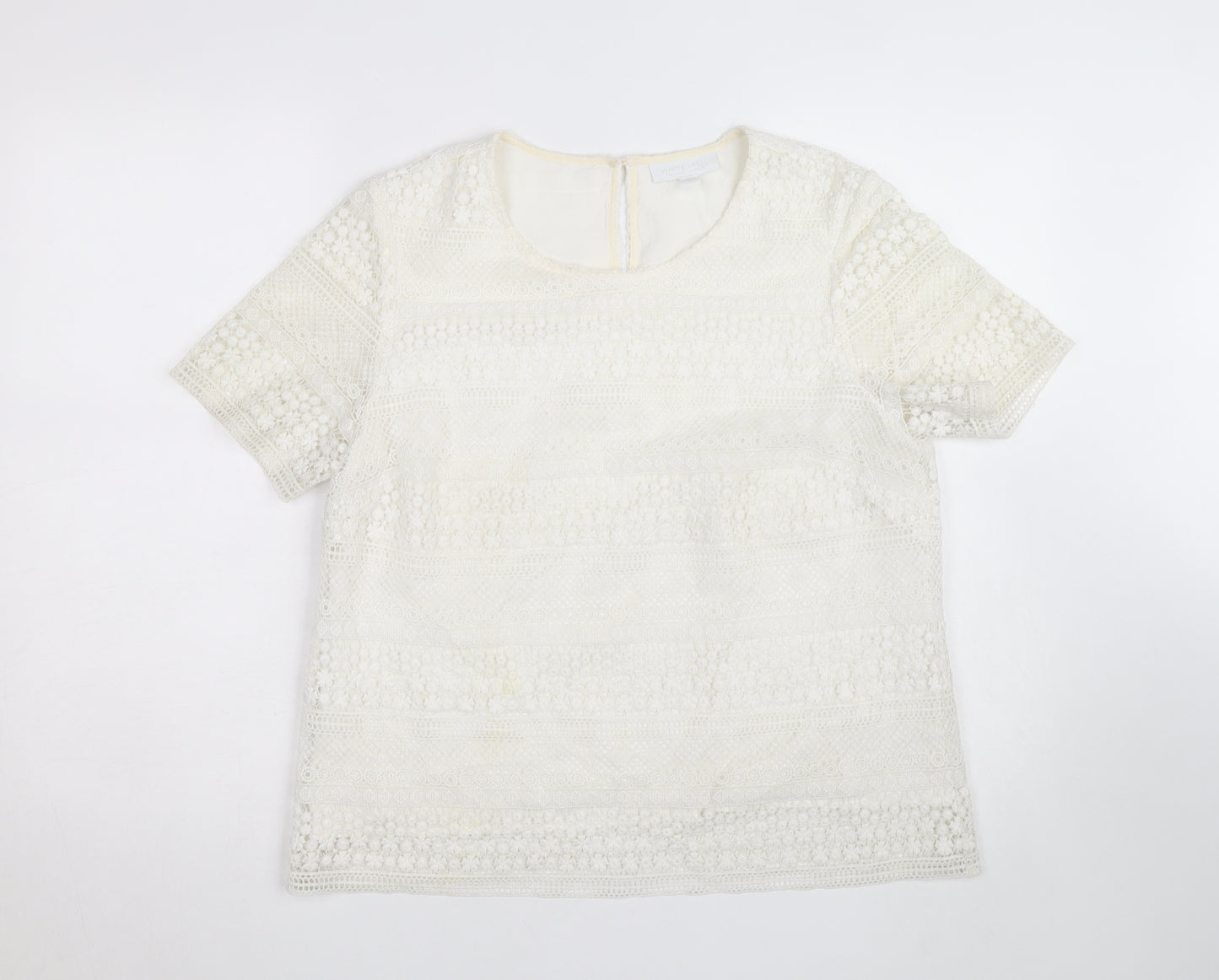 The White Company Women Ivory Lace Blouse Size 12 Short Sleeve