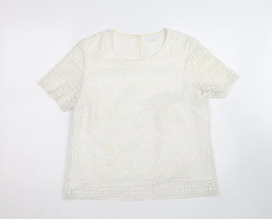 The White Company Women Ivory Lace Blouse Size 12 Short Sleeve