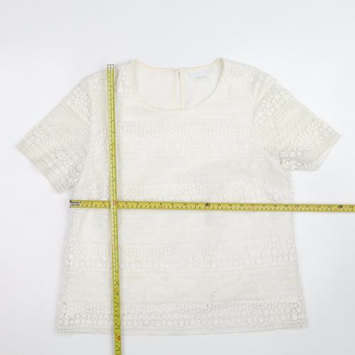 The White Company Women Ivory Lace Blouse Size 12 Short Sleeve