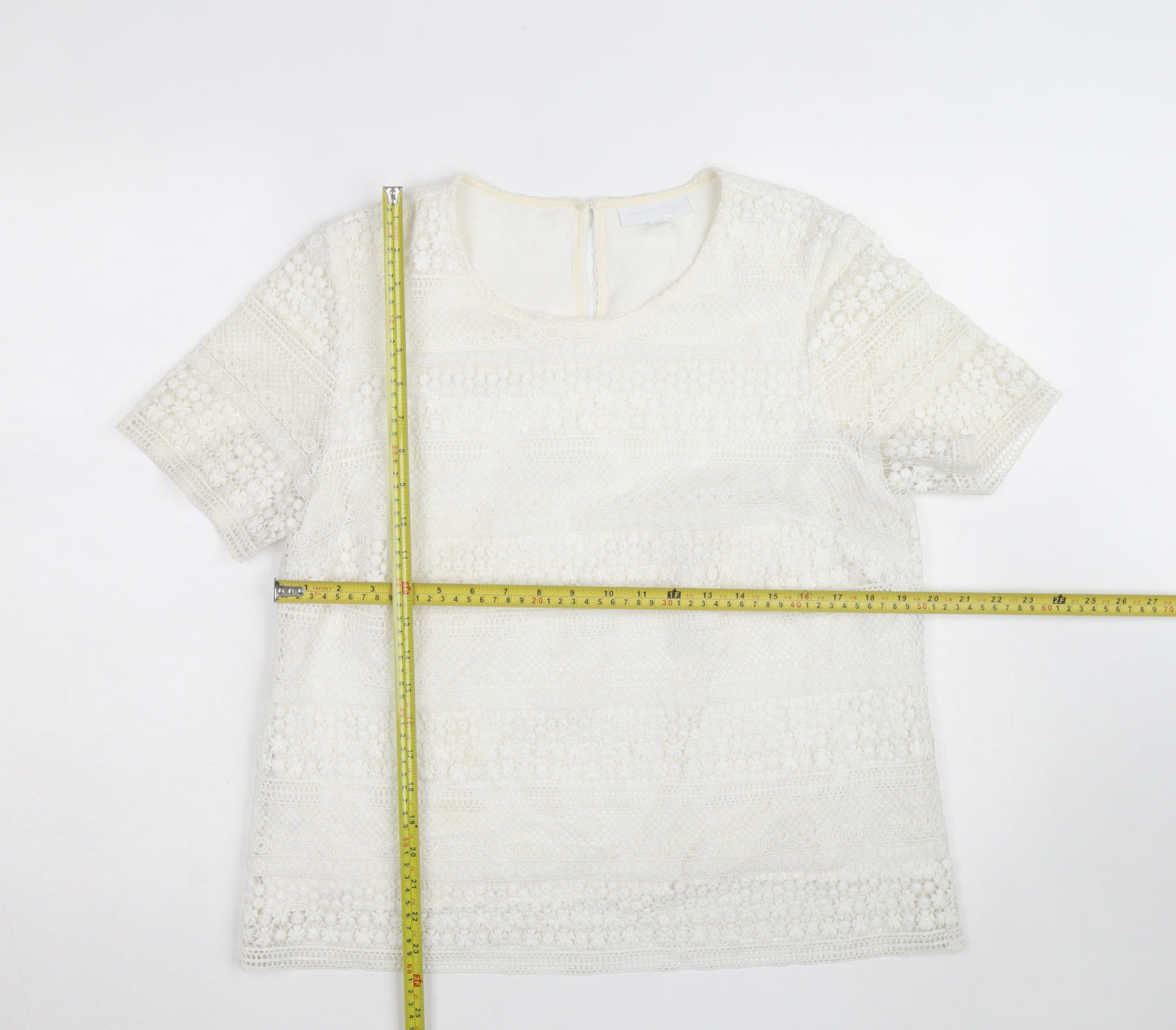 The White Company Women Ivory Lace Blouse Size 12 Short Sleeve