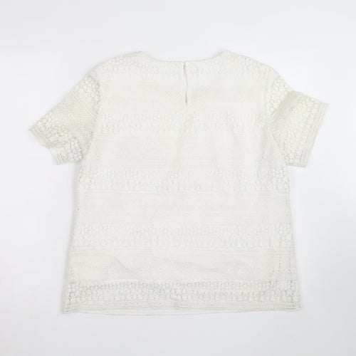 The White Company Women Ivory Lace Blouse Size 12 Short Sleeve