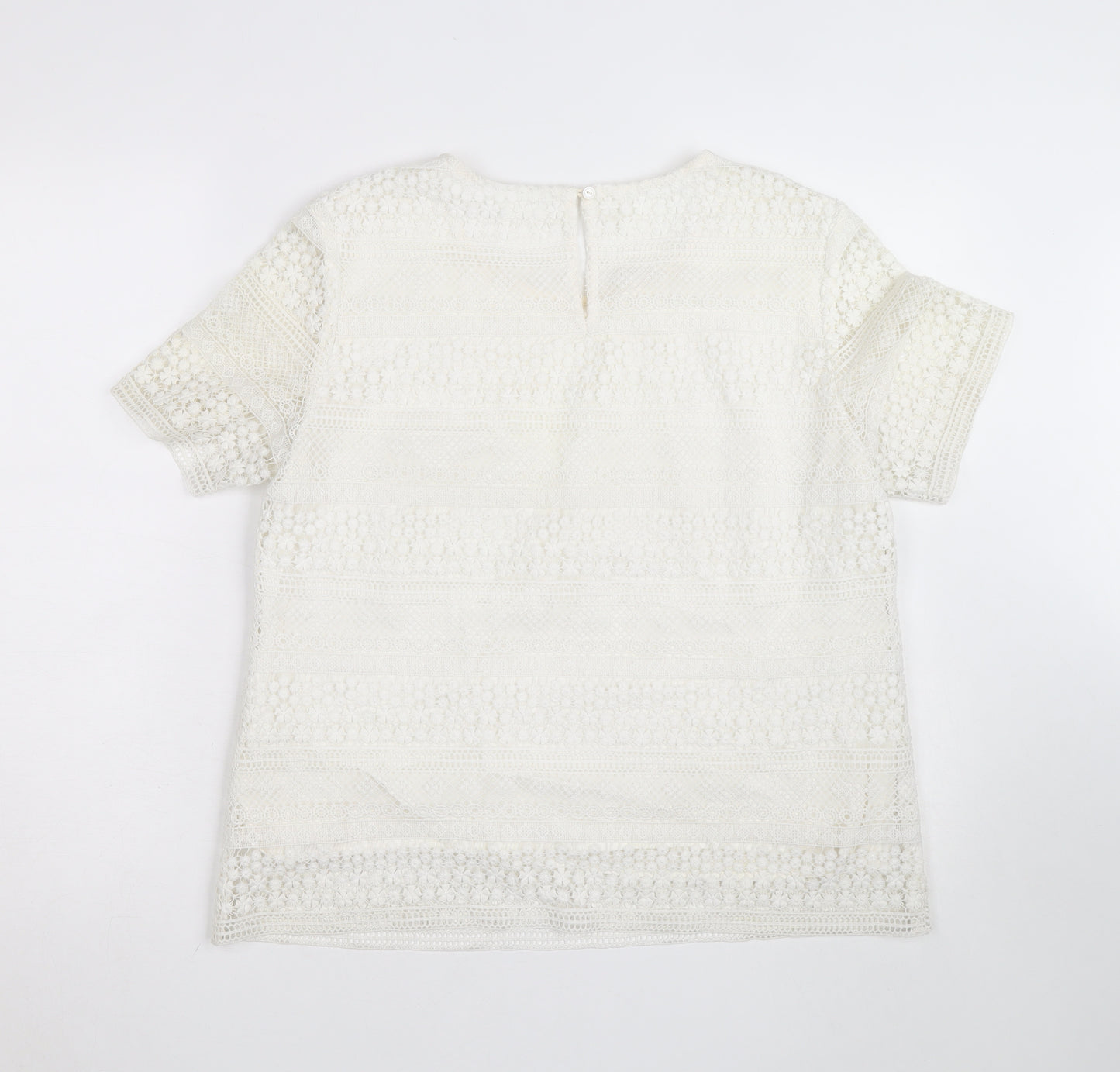The White Company Women Ivory Lace Blouse Size 12 Short Sleeve