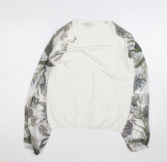 Next Women's White Floral Mesh Sleeve Pullover Blouse Size 12