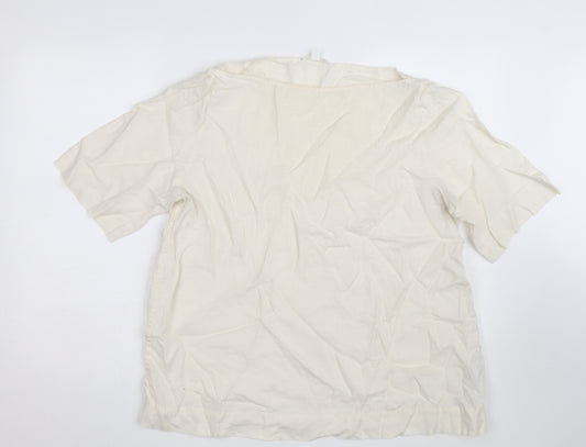 COS Women Ivory Linen Short Sleeve Relaxed Fit Blouse Size 12
