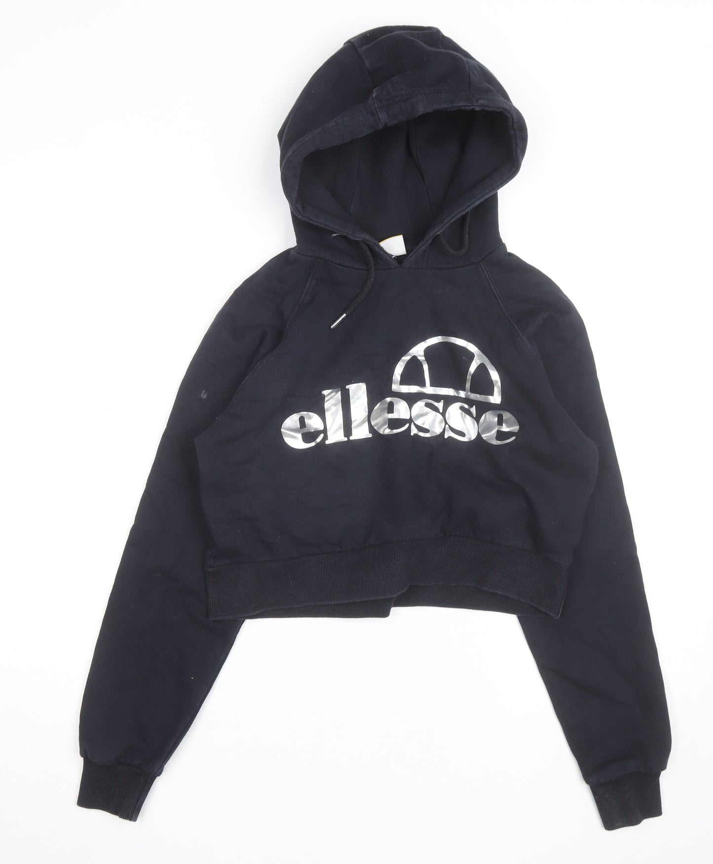 Ellesse Womens Black Cropped Pullover Hoodie UK 10 Logo Print