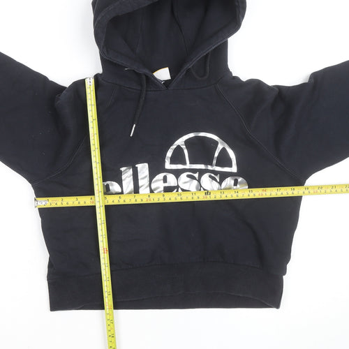 Ellesse Womens Black Cropped Pullover Hoodie UK 10 Logo Print