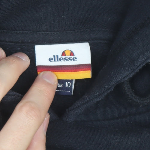 Ellesse Womens Black Cropped Pullover Hoodie UK 10 Logo Print