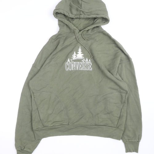 Converse Womens Green Pullover Hoodie Size M Drawstring Cotton Blend