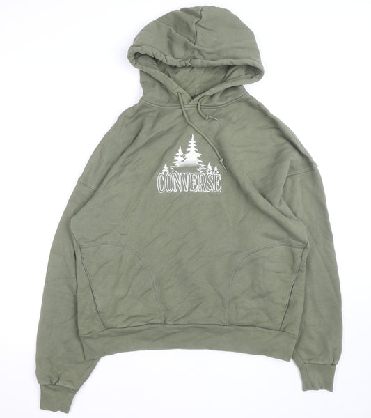 Converse Womens Green Pullover Hoodie Size M Drawstring Cotton Blend