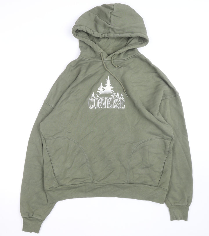 Converse Womens Green Pullover Hoodie Size M Drawstring Cotton Blend