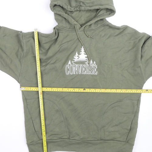 Converse Womens Green Pullover Hoodie Size M Drawstring Cotton Blend