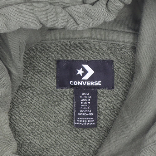 Converse Womens Green Pullover Hoodie Size M Drawstring Cotton Blend