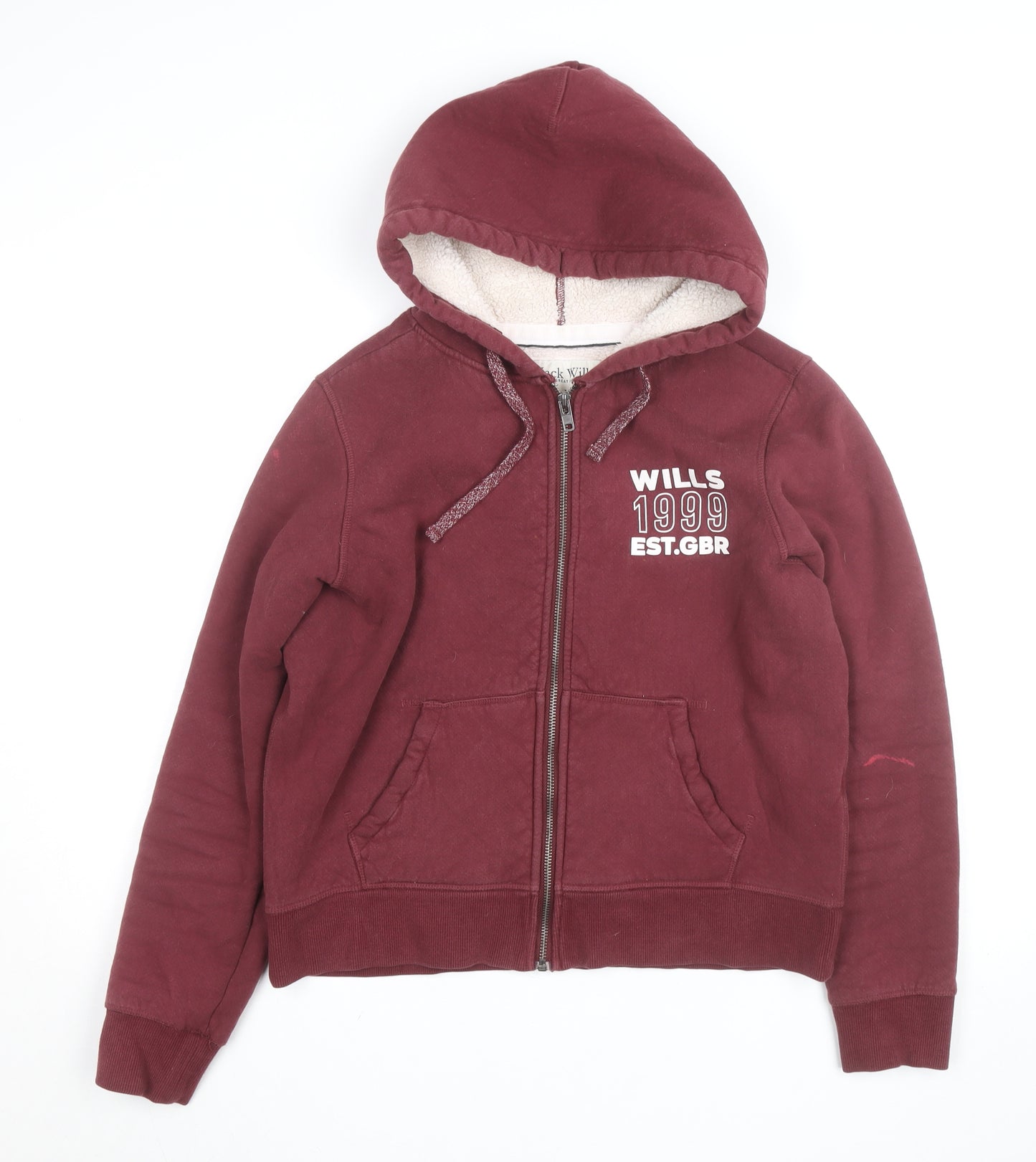 Jack Wills Women's Burgundy Full Zip Hoodie UK 12 Fleece Lined Casual