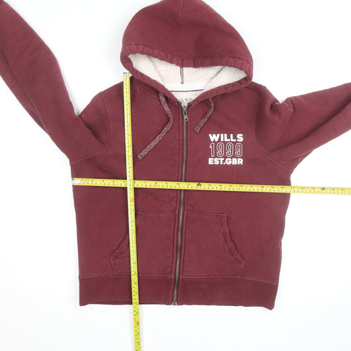 Jack Wills Women's Burgundy Full Zip Hoodie UK 12 Fleece Lined Casual