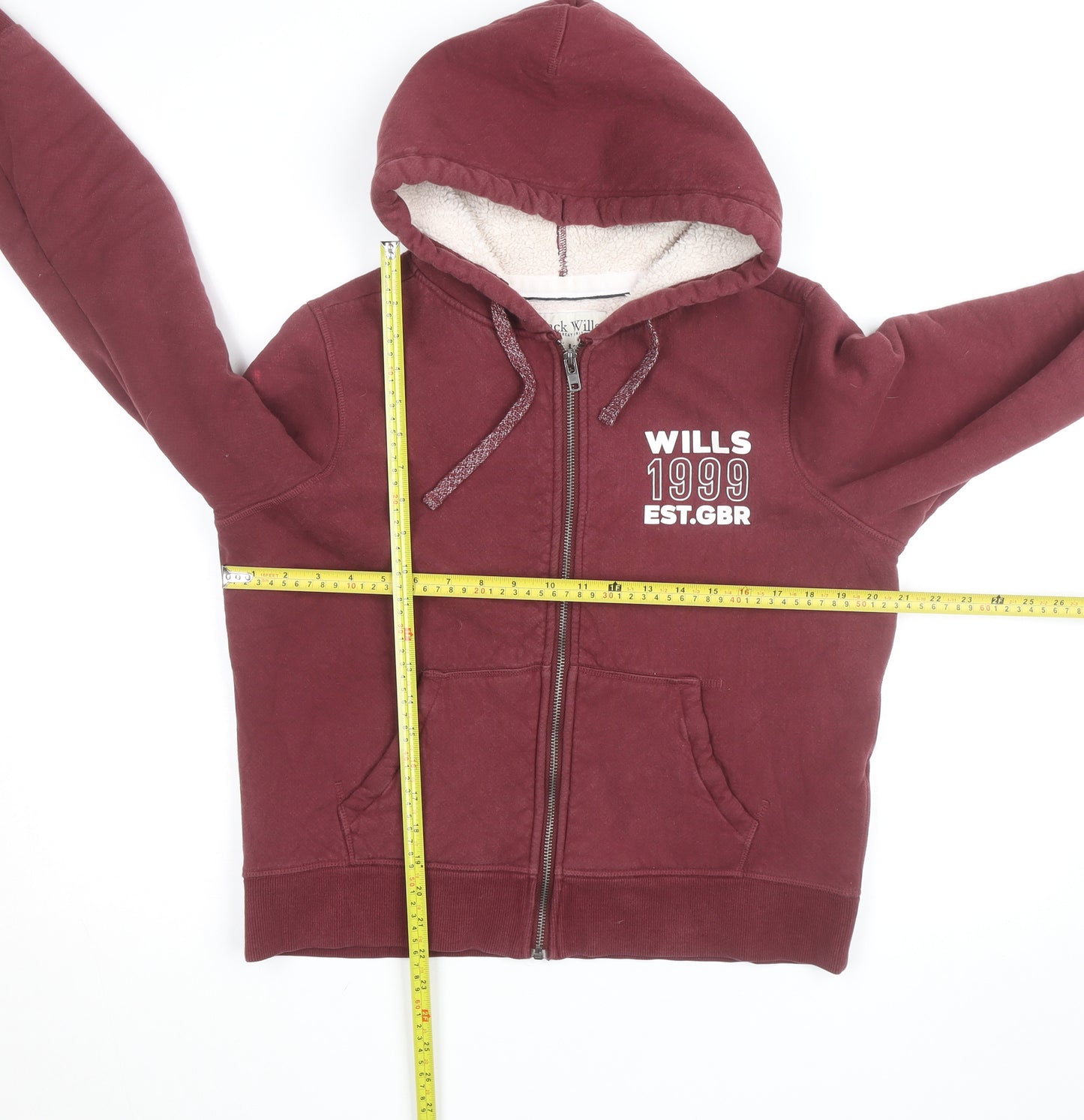 Jack Wills Women's Burgundy Full Zip Hoodie UK 12 Fleece Lined Casual