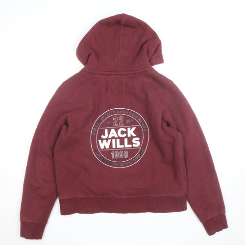 Jack Wills Women's Burgundy Full Zip Hoodie UK 12 Fleece Lined Casual