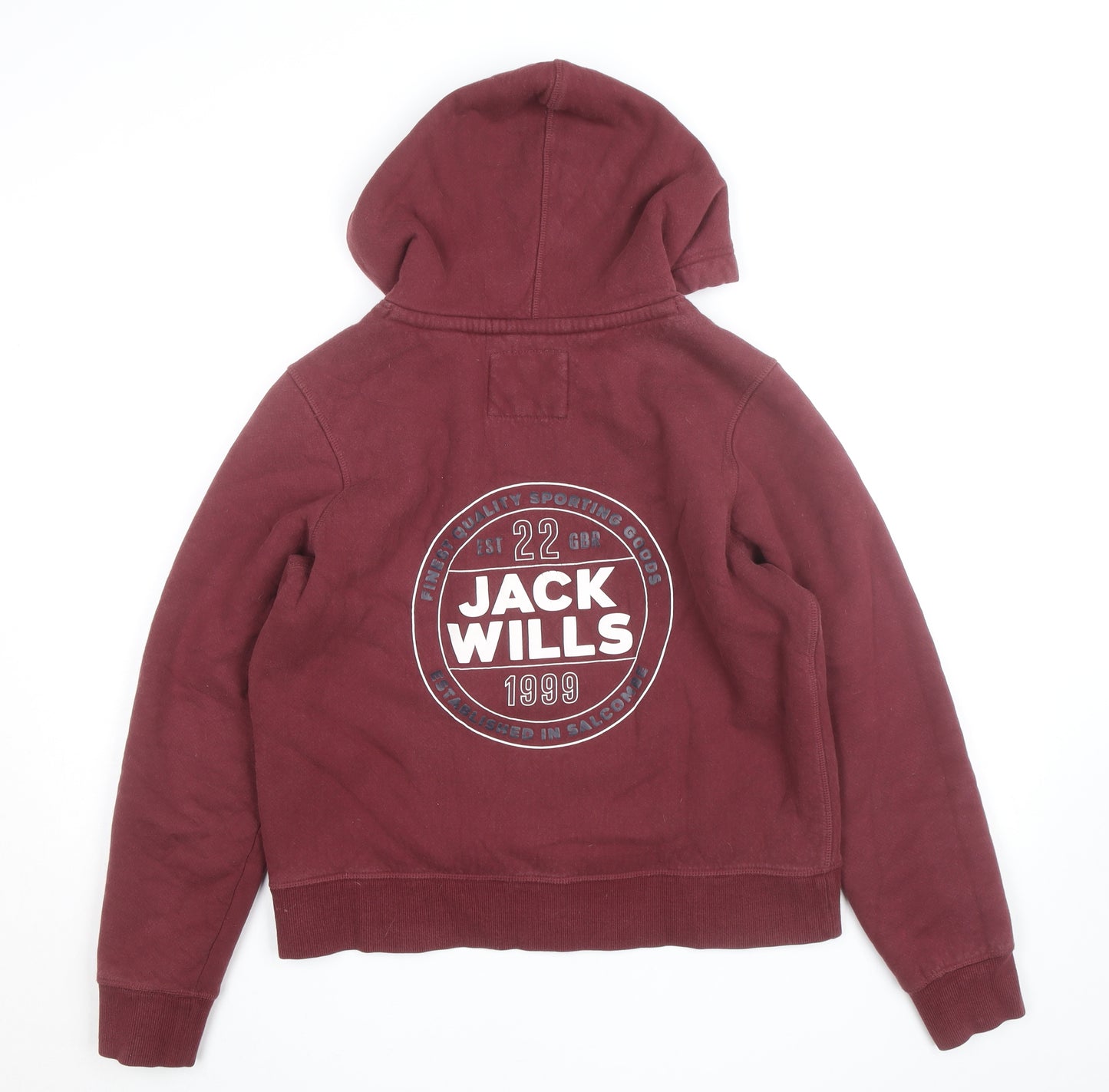 Jack Wills Women's Burgundy Full Zip Hoodie UK 12 Fleece Lined Casual